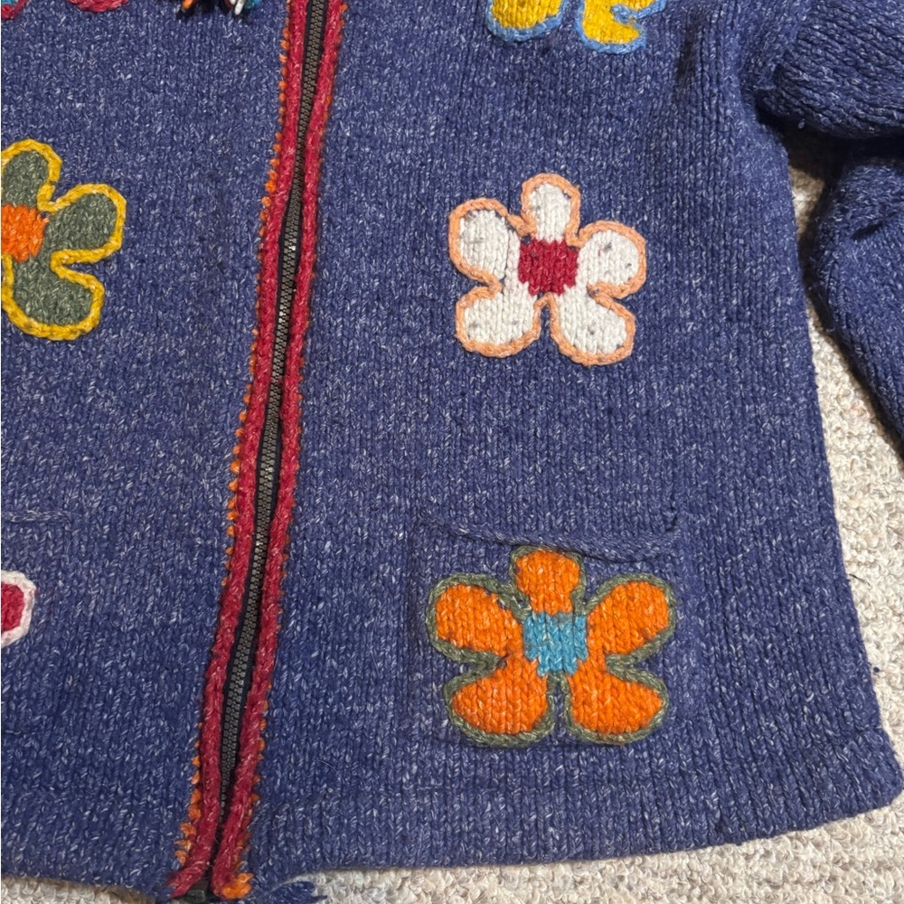 Floral Embroidered Blue Women's wool cardigan - Picture 15 of 16